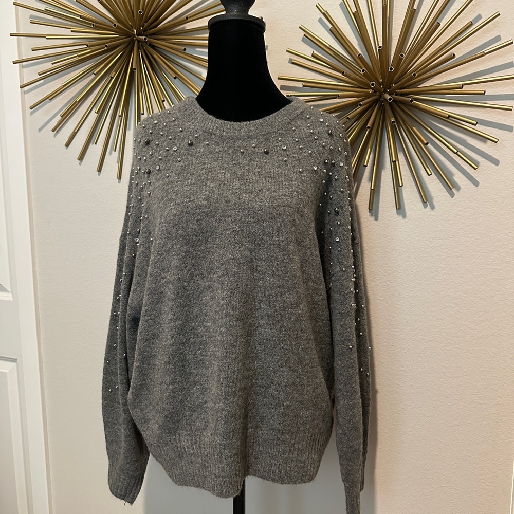 H&M Gray Sweater with Pearl Details